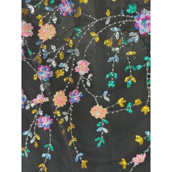 Mac Duggal 68638 Black Midi Dress  Colorful Sequin Floral Embroidered 18W Plus - Picture 7 of 9